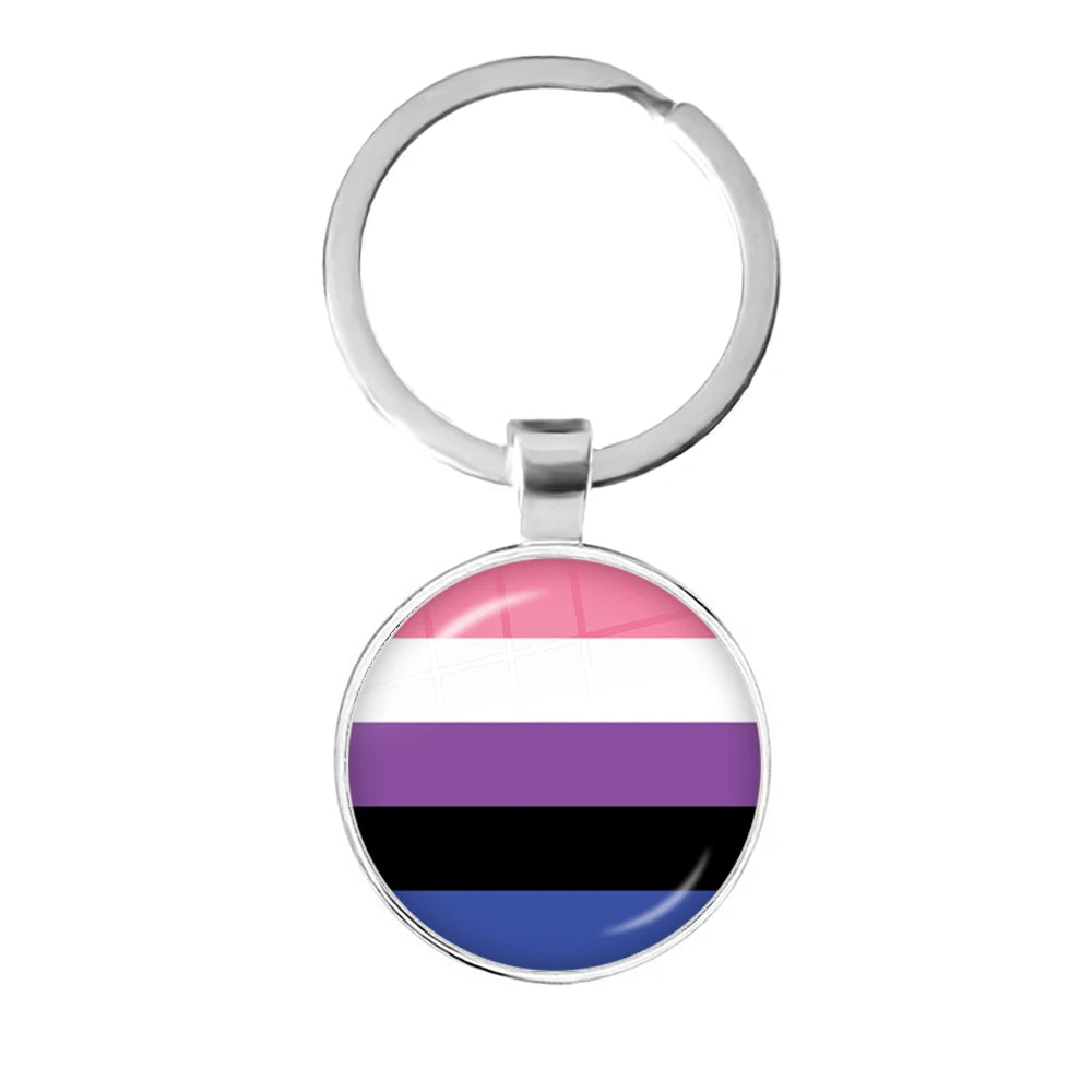 LGBT Glass Cabochon Keychain Gay Lesbian Pride Rainbow Car Key Holder Keyring Charm Jewelry for Homosexuality Gift Quick Pick Grocers