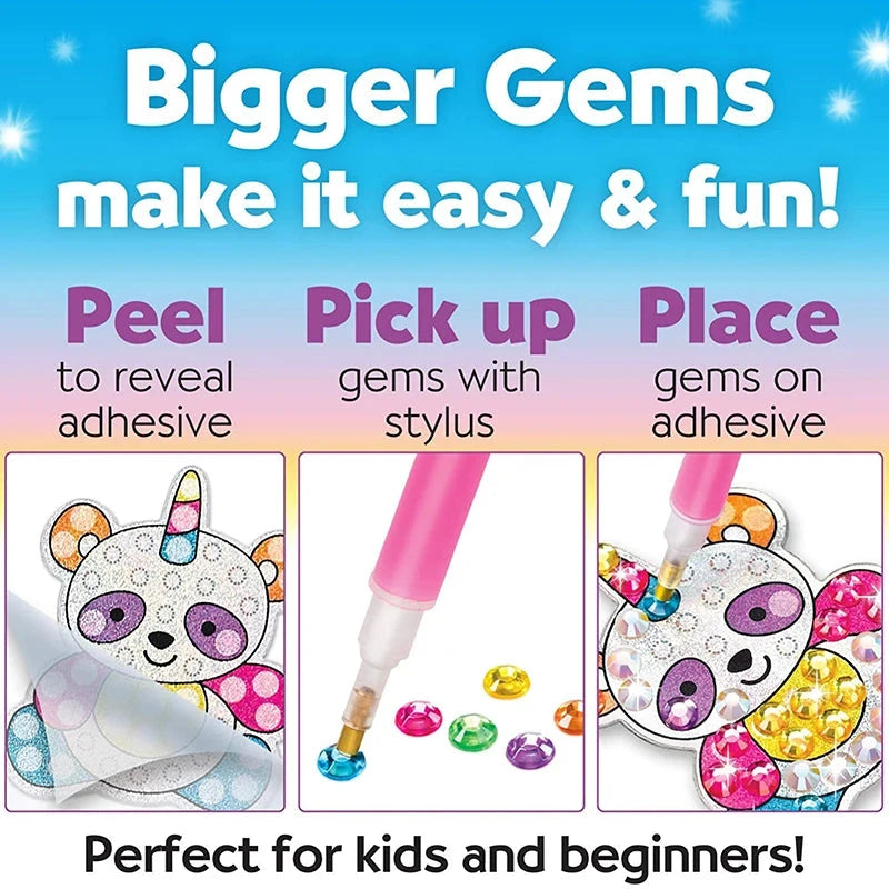 12 Create Big Gem Diamond Painting Sticker Kit Art Craft Girls Boys Unicorn Animal Sealife Magical Mosaic Dot Sticky Toys Gifts Econic Blanks