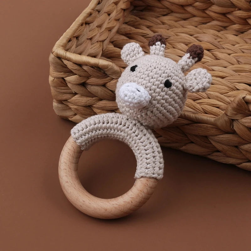 BPA Free Baby Wooden Teether Crochet Cartoon Baby Rattle Toys Wooden Ring Rodent Toys Mobile Gym Kids Newborn Educational Toys Purest Peak