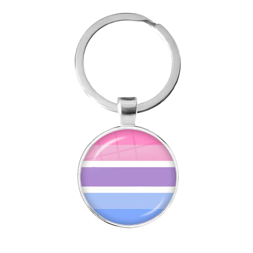 LGBT Glass Cabochon Keychain Gay Lesbian Pride Rainbow Car Key Holder Keyring Charm Jewelry for Homosexuality Gift Quick Pick Grocers