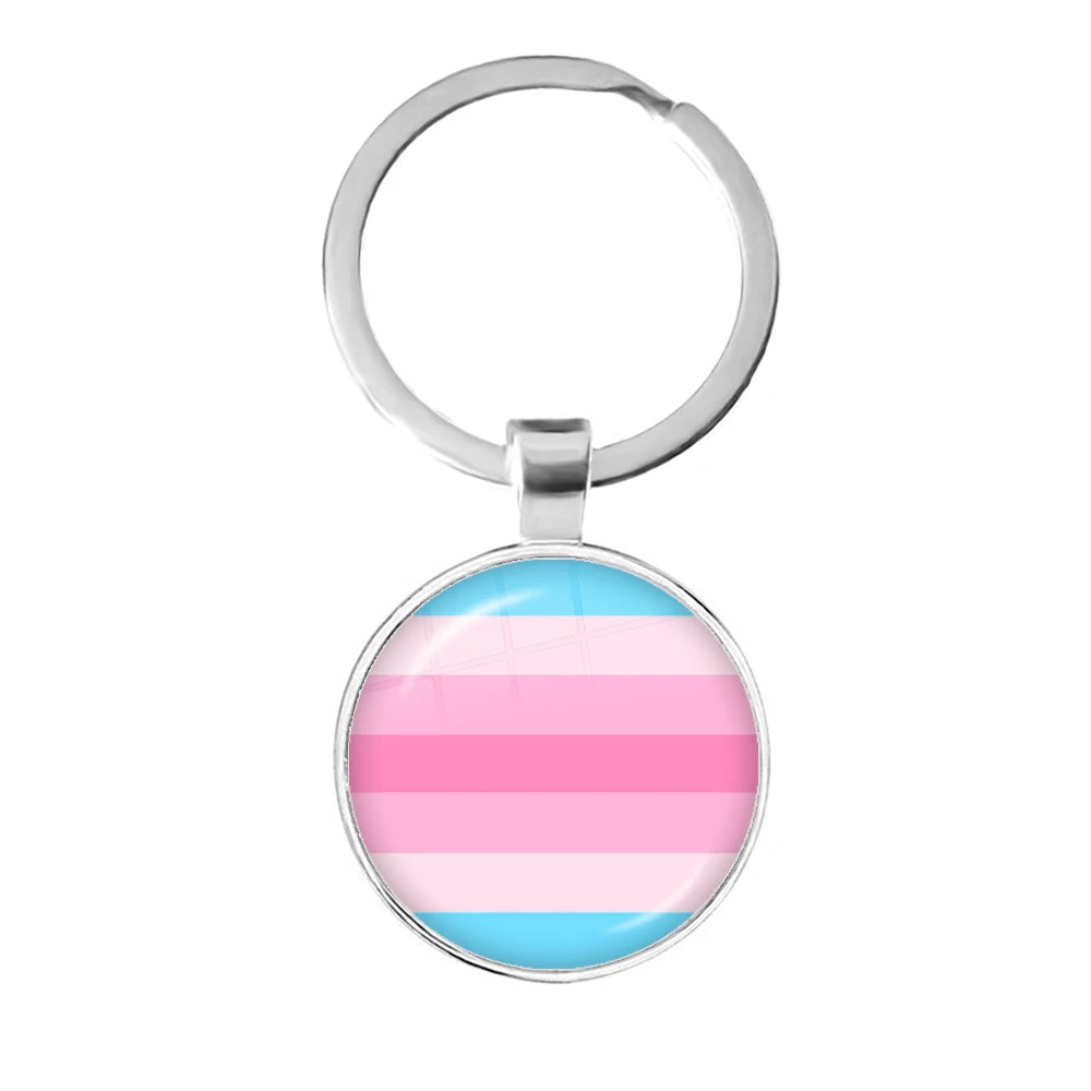 LGBT Glass Cabochon Keychain Gay Lesbian Pride Rainbow Car Key Holder Keyring Charm Jewelry for Homosexuality Gift Quick Pick Grocers