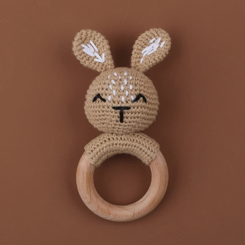BPA Free Baby Wooden Teether Crochet Cartoon Baby Rattle Toys Wooden Ring Rodent Toys Mobile Gym Kids Newborn Educational Toys Purest Peak