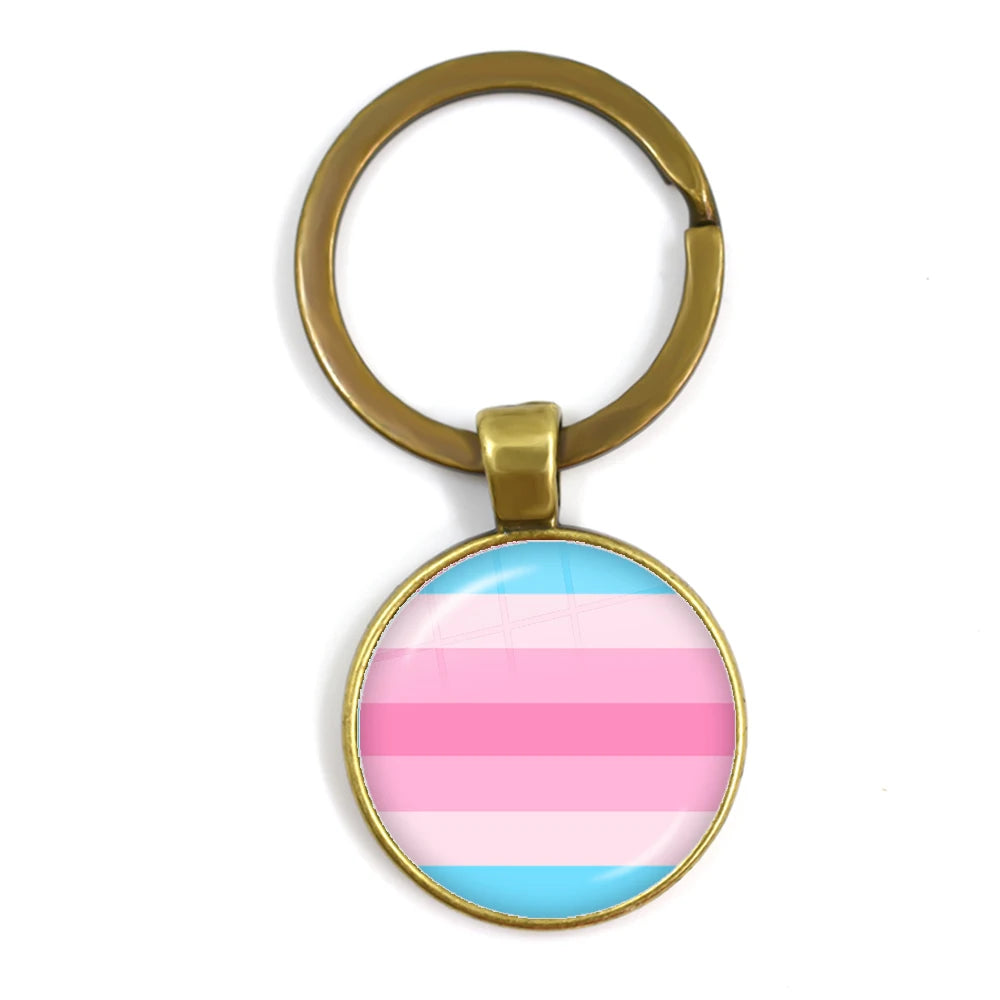 LGBT Glass Cabochon Keychain Gay Lesbian Pride Rainbow Car Key Holder Keyring Charm Jewelry for Homosexuality Gift Quick Pick Grocers