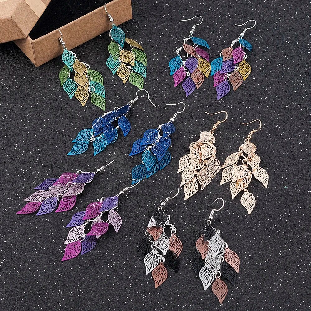 Ethnic Style Drop Earrings Small Nine Leaf Accessories Leaves Earring Bohemian Jewelry Dangle Earrings Exaggerated Women Gift Econic Blanks