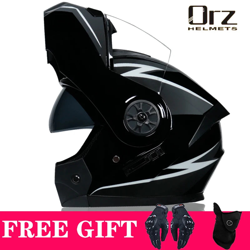 Latest DOT Approved Safety Modular Flip Motorcycle Helmet Voyage Racing Dual Lens Helmet Interior Visor Orz-161