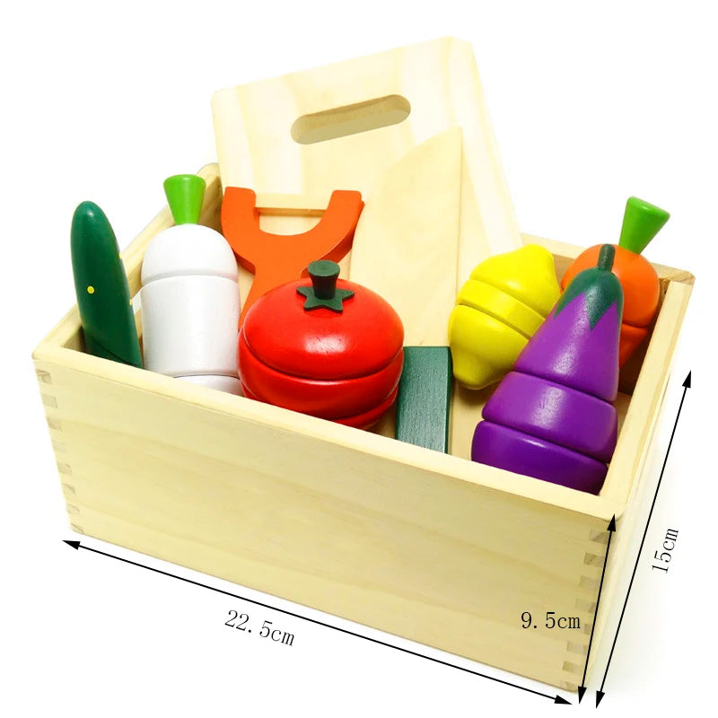 Simulation Kitchen Pretend Toy Wooden Classic Game Montessori Educational Toy For Children Kids Gift Cutting Fruit Vegetable Set Econic Blanks