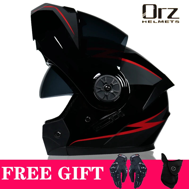 Latest DOT Approved Safety Modular Flip Motorcycle Helmet Voyage Racing Dual Lens Helmet Interior Visor Orz-161