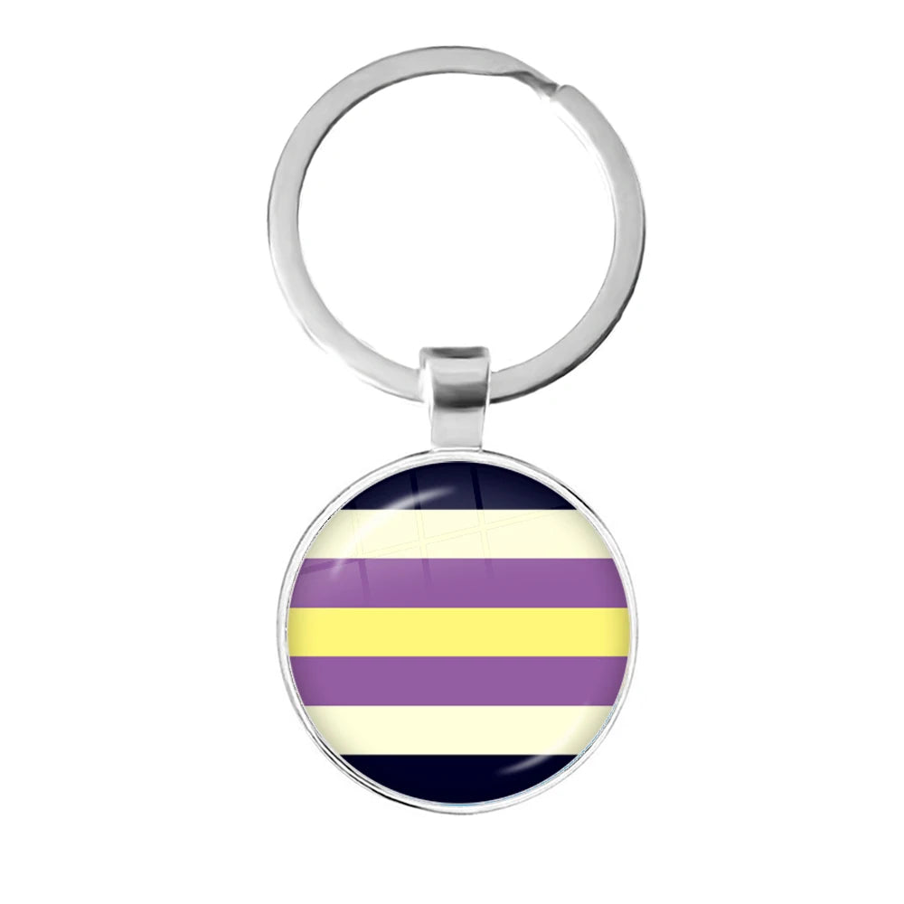 LGBT Glass Cabochon Keychain Gay Lesbian Pride Rainbow Car Key Holder Keyring Charm Jewelry for Homosexuality Gift Quick Pick Grocers
