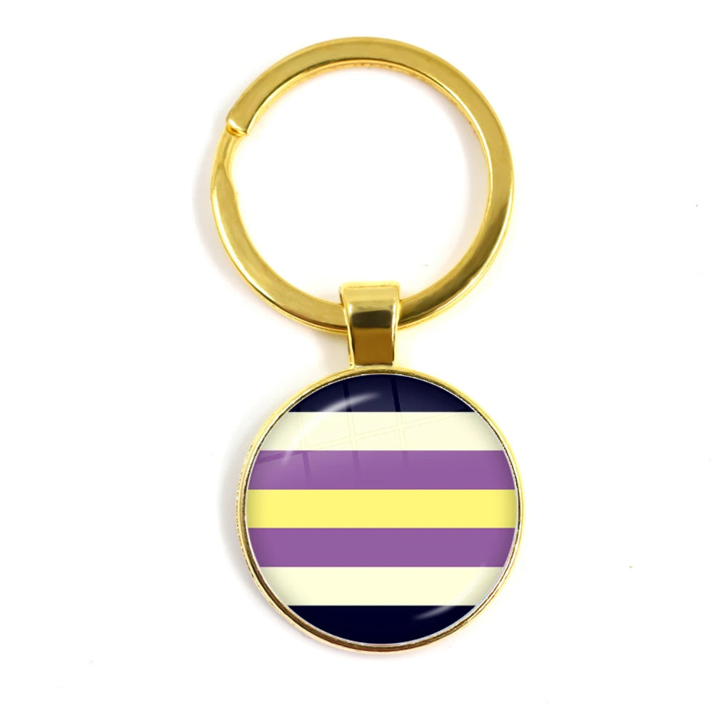 LGBT Glass Cabochon Keychain Gay Lesbian Pride Rainbow Car Key Holder Keyring Charm Jewelry for Homosexuality Gift Quick Pick Grocers