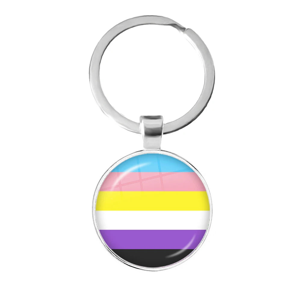 LGBT Glass Cabochon Keychain Gay Lesbian Pride Rainbow Car Key Holder Keyring Charm Jewelry for Homosexuality Gift Quick Pick Grocers