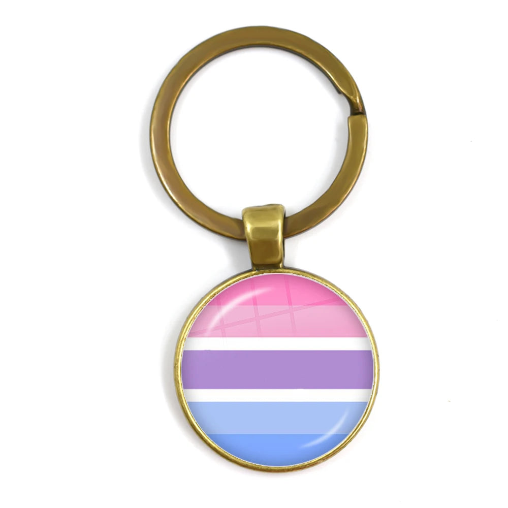 LGBT Glass Cabochon Keychain Gay Lesbian Pride Rainbow Car Key Holder Keyring Charm Jewelry for Homosexuality Gift Quick Pick Grocers