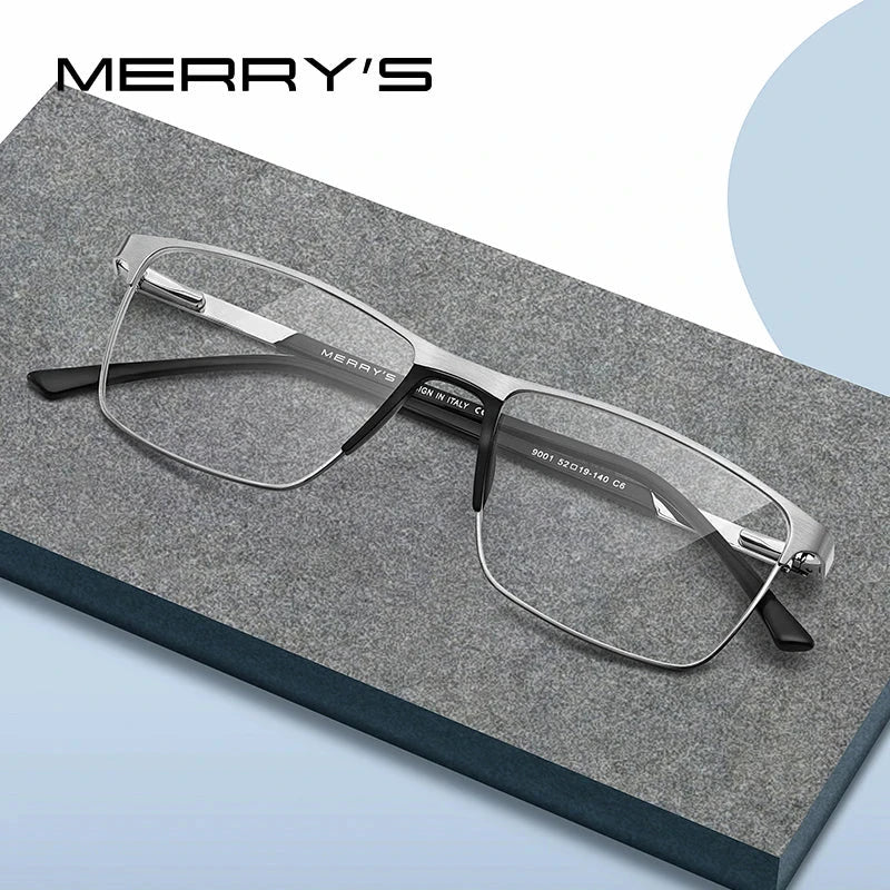 MERRYS DESIGN Men Titanium Alloy Glasses Frame Fashion Male Square Ultralight Eye Myopia Prescription Eyeglasses S2001 Econic Blanks