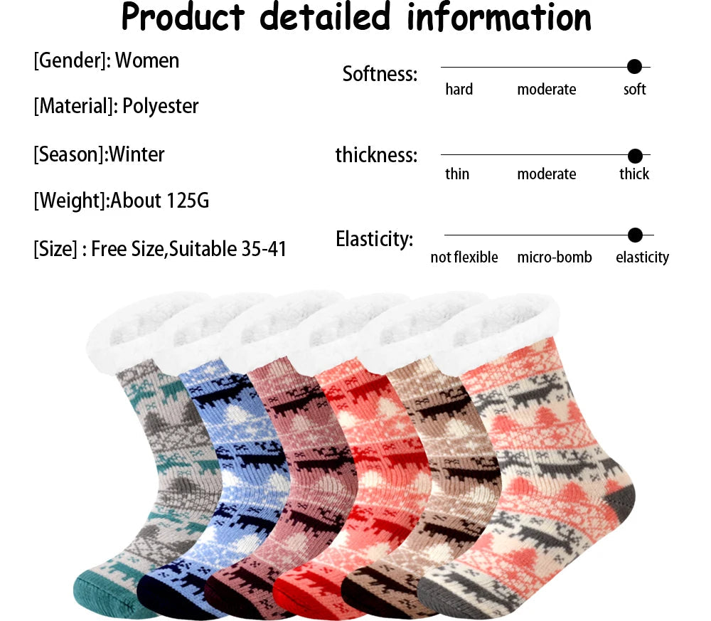 Christmas Gift Slipper Socks Women Thermal Winter Warm Plush Non slip Grip Sleeping Floor Short Sock Fuzzy Fluffy Female Cartoon Quick Pick Grocers