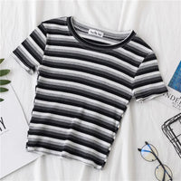 New T Shirt Women Rainbow Striped Tops Slim Fit t shirt Harajuku Tshirt Summer Short Sleeve Korean T-shirt feminina Clothes Tops Quick Pick Grocers