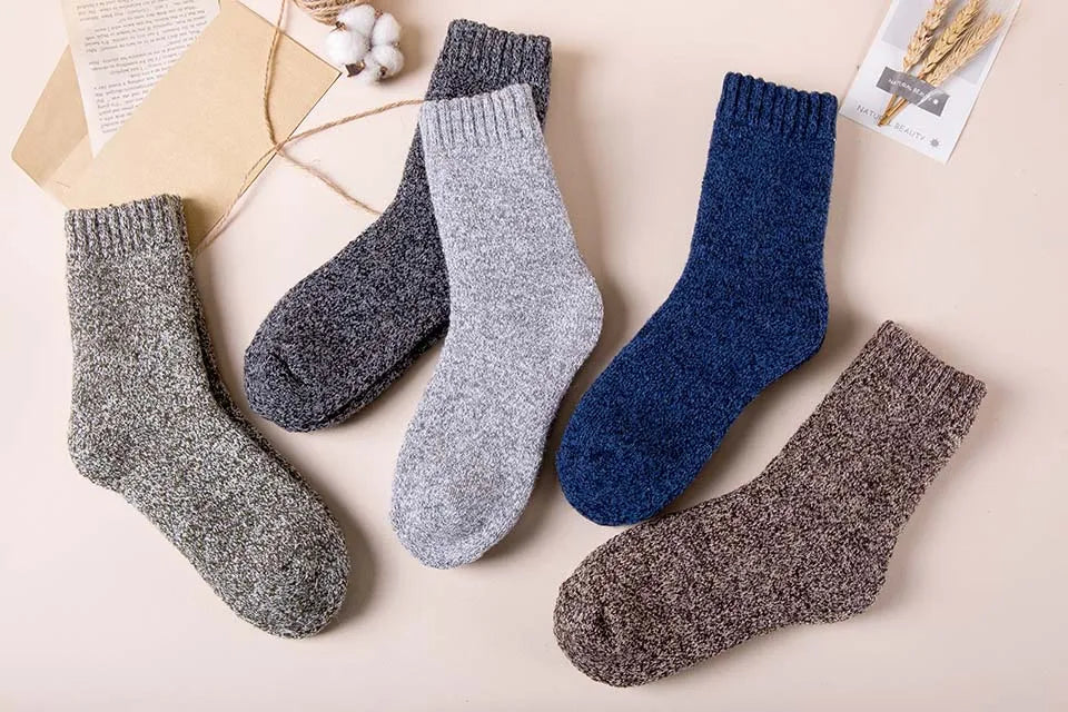 Winter Men's Merino Wool Socks Super Thick Warm High Quality Harajuku Retro Snow Casual Antifreeze Socks 5 Pair Quick Pick Grocers