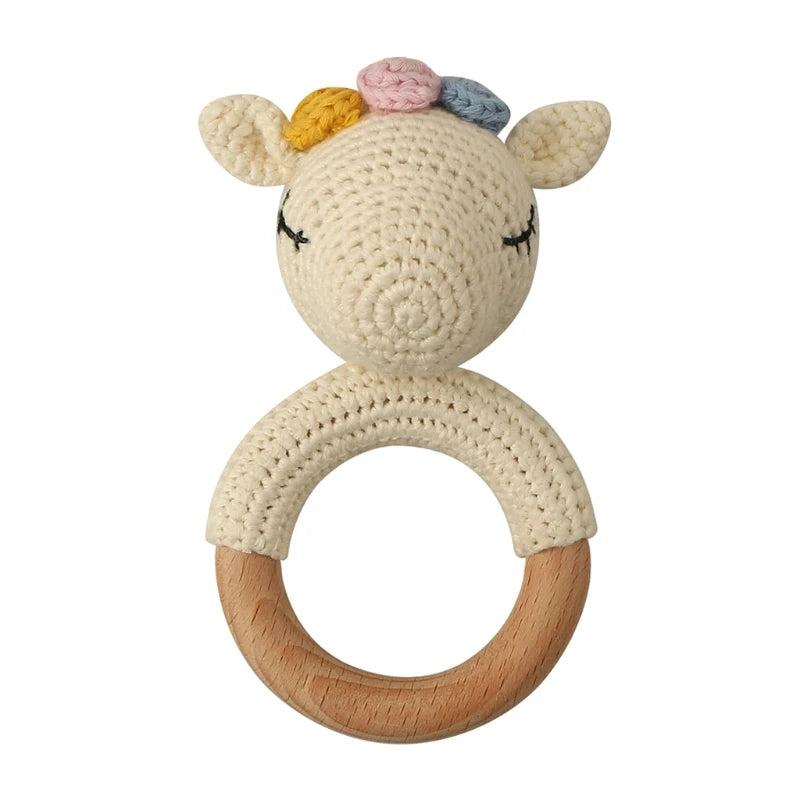 BPA Free Baby Wooden Teether Crochet Cartoon Baby Rattle Toys Wooden Ring Rodent Toys Mobile Gym Kids Newborn Educational Toys Purest Peak