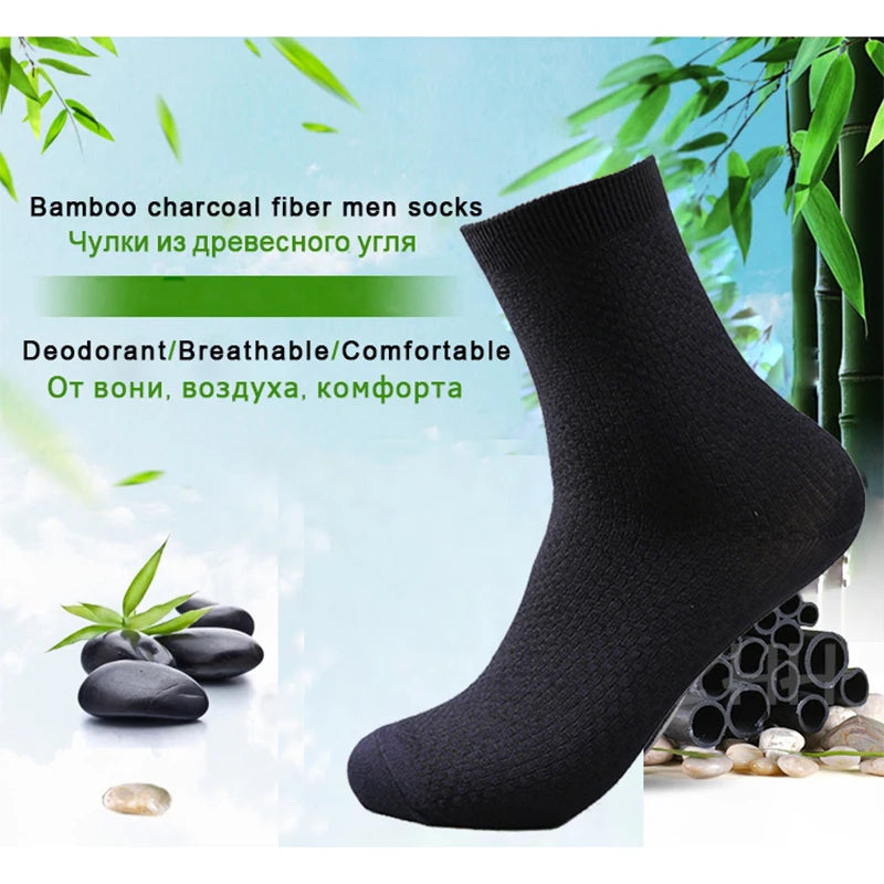 10 Pairs/Lot Men's Bamboo Fiber Socks 2025 New Compression Autumn Long Black Business Casual Man Dress Sock Gift Plus Size 42-45 Quick Pick Grocers