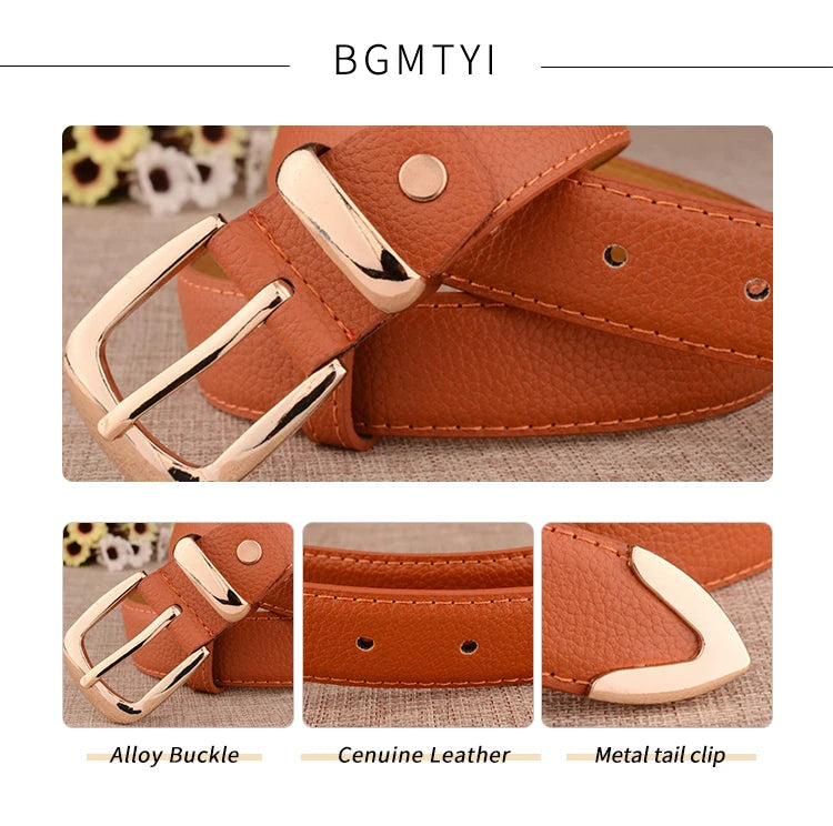 Fashion Women Genuine Leather Belts High Quality Gold Buckle Best Matching Dress Jeans Belts for Lady LB2146 Quick Pick Grocers