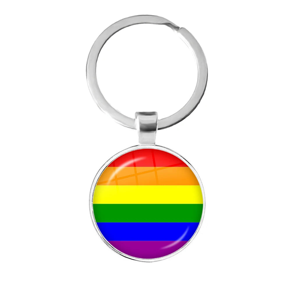 LGBT Glass Cabochon Keychain Gay Lesbian Pride Rainbow Car Key Holder Keyring Charm Jewelry for Homosexuality Gift Quick Pick Grocers