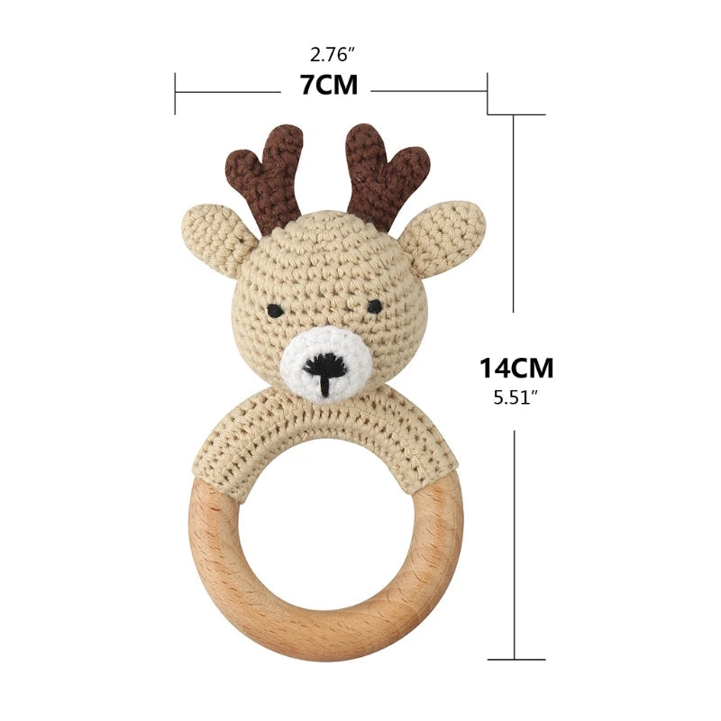 BPA Free Baby Wooden Teether Crochet Cartoon Baby Rattle Toys Wooden Ring Rodent Toys Mobile Gym Kids Newborn Educational Toys Purest Peak