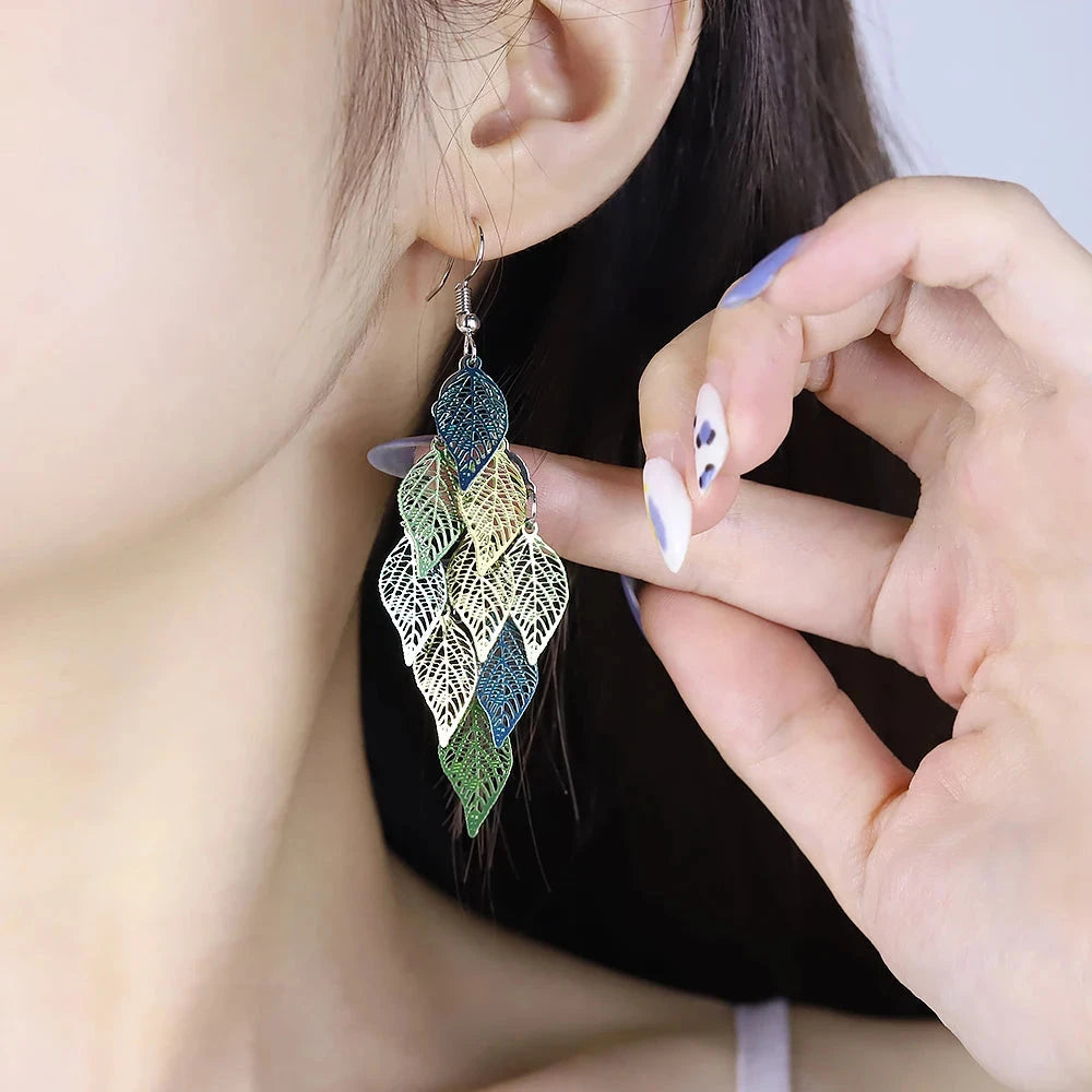 Ethnic Style Drop Earrings Small Nine Leaf Accessories Leaves Earring Bohemian Jewelry Dangle Earrings Exaggerated Women Gift Econic Blanks