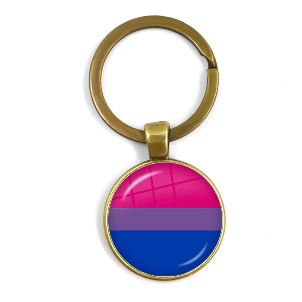 LGBT Glass Cabochon Keychain Gay Lesbian Pride Rainbow Car Key Holder Keyring Charm Jewelry for Homosexuality Gift Quick Pick Grocers