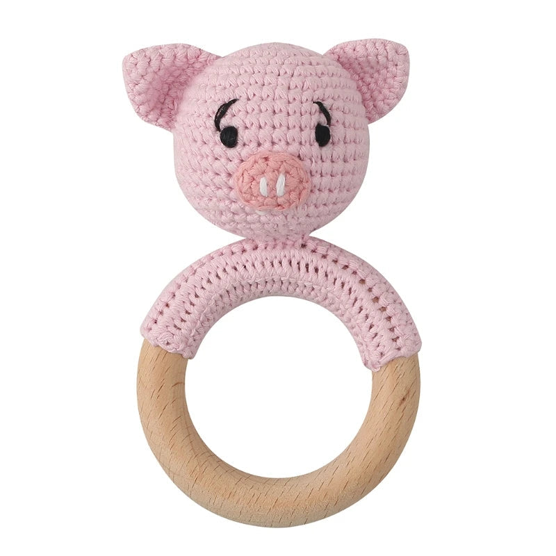 BPA Free Baby Wooden Teether Crochet Cartoon Baby Rattle Toys Wooden Ring Rodent Toys Mobile Gym Kids Newborn Educational Toys Purest Peak