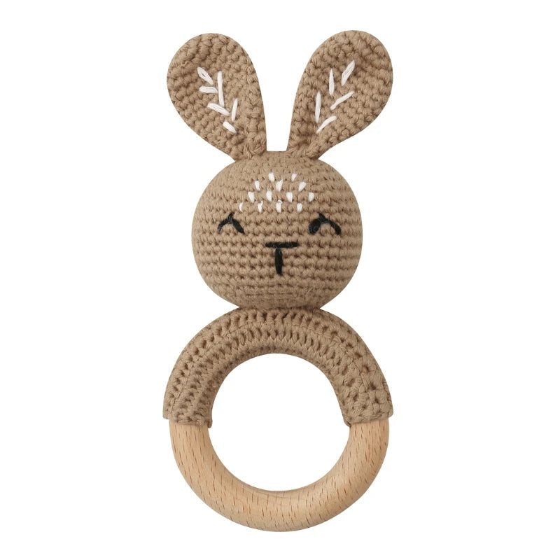 BPA Free Baby Wooden Teether Crochet Cartoon Baby Rattle Toys Wooden Ring Rodent Toys Mobile Gym Kids Newborn Educational Toys Purest Peak