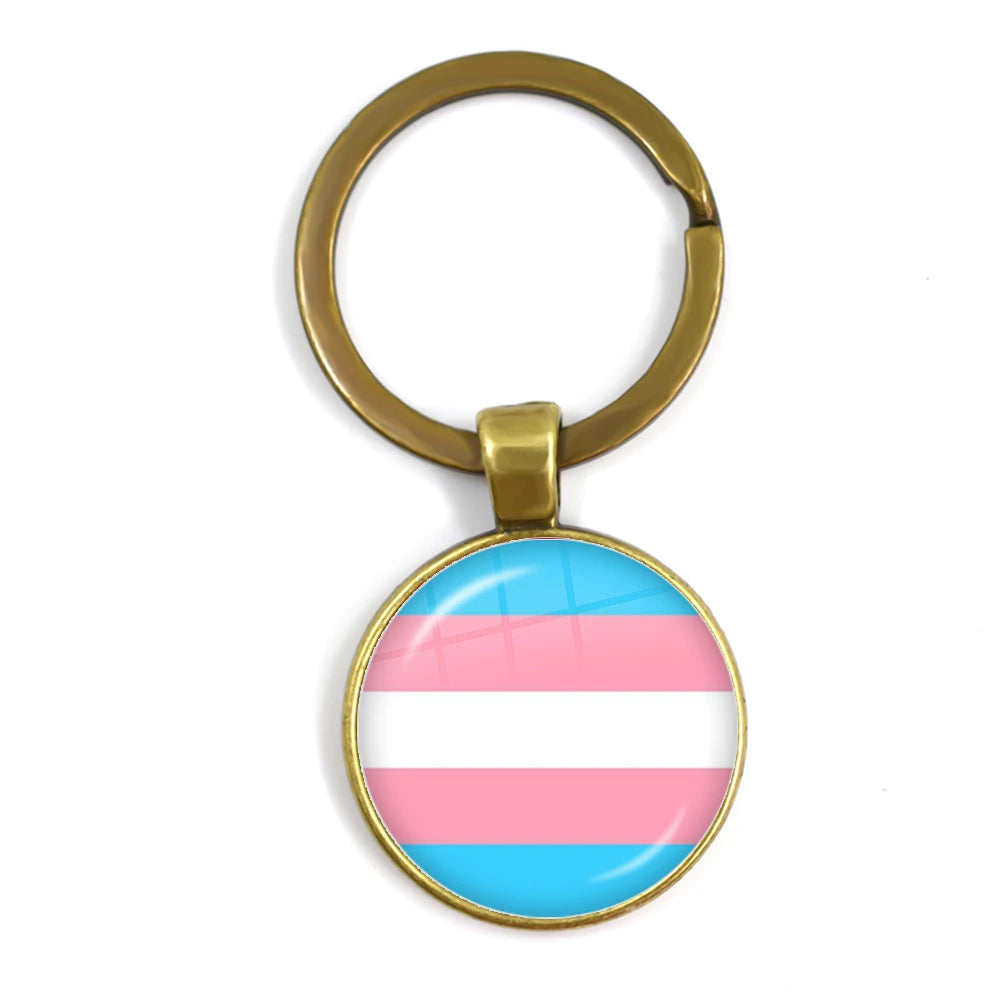 LGBT Glass Cabochon Keychain Gay Lesbian Pride Rainbow Car Key Holder Keyring Charm Jewelry for Homosexuality Gift Quick Pick Grocers