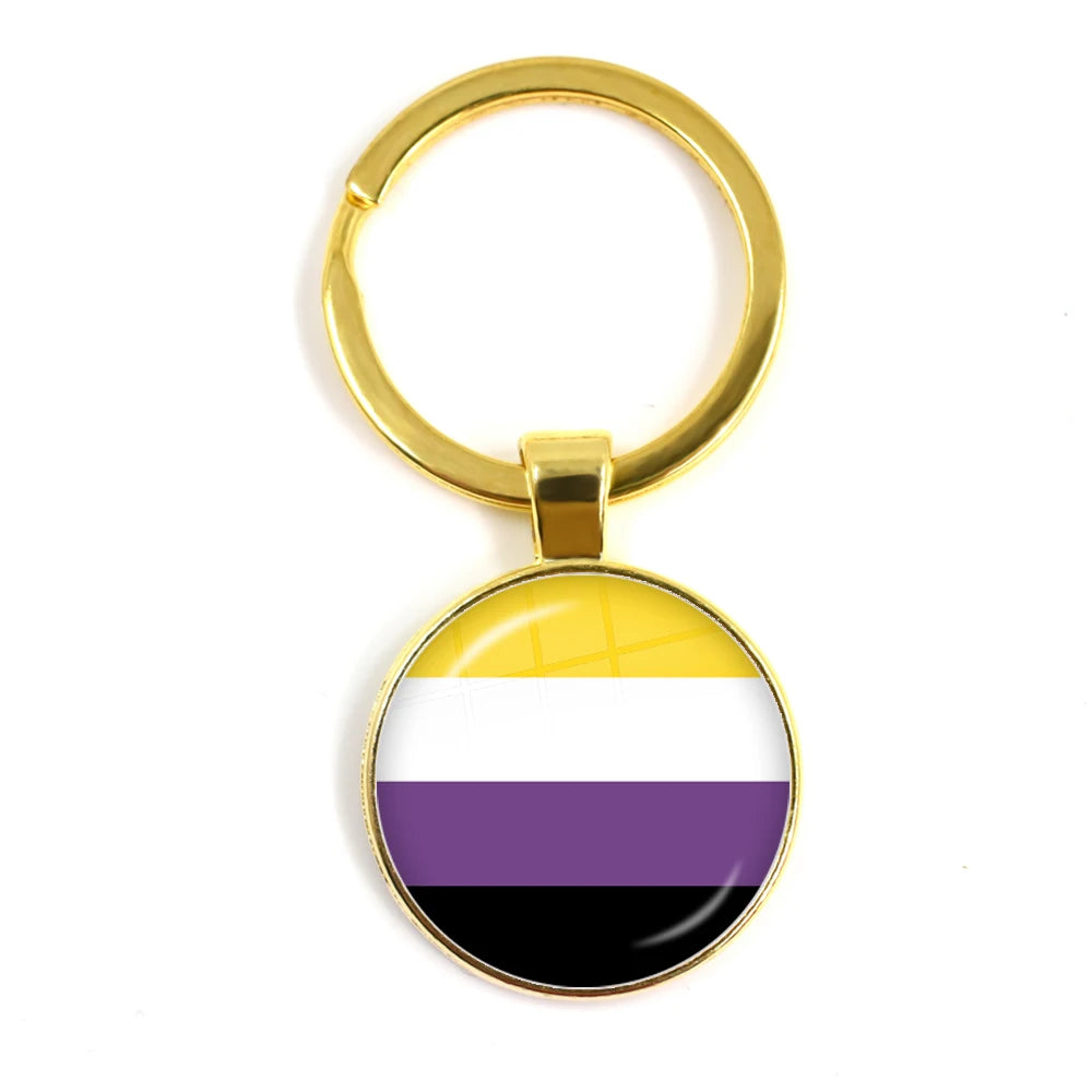 LGBT Glass Cabochon Keychain Gay Lesbian Pride Rainbow Car Key Holder Keyring Charm Jewelry for Homosexuality Gift Quick Pick Grocers