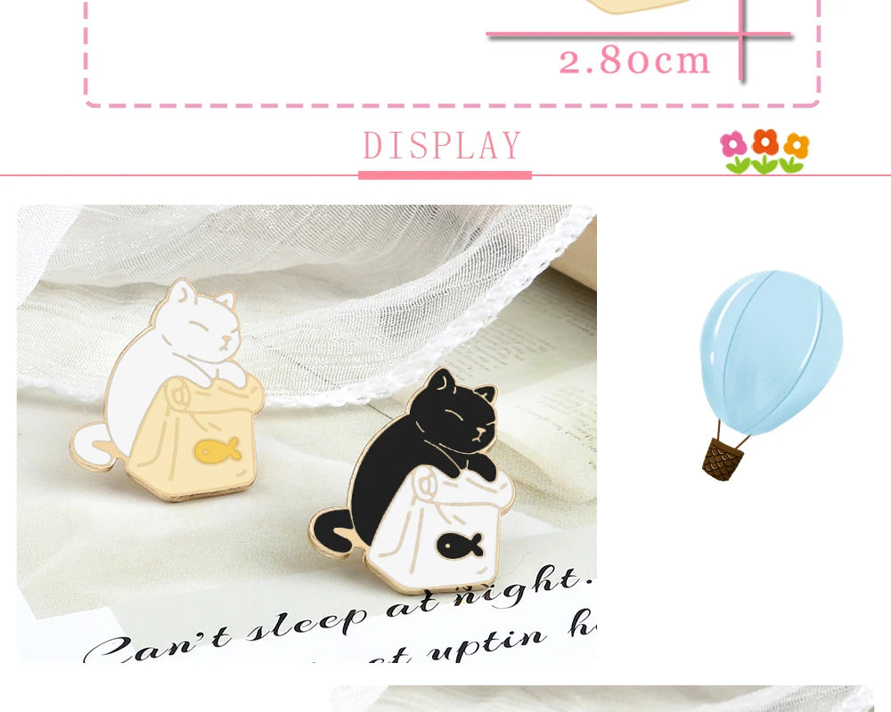 20 Styles Cute Cats collection Enamel Pins Dried Fish Bag Brooch Cartoon Animal Badges Denim Lapel Jewelry Gift for Kids Friends Quick Pick Grocers