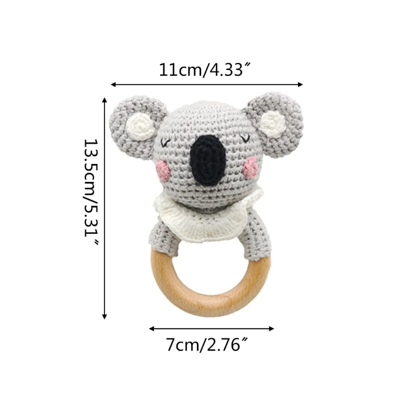 BPA Free Baby Wooden Teether Crochet Cartoon Baby Rattle Toys Wooden Ring Rodent Toys Mobile Gym Kids Newborn Educational Toys Purest Peak