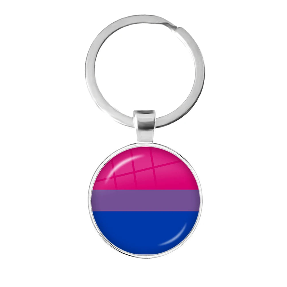 LGBT Glass Cabochon Keychain Gay Lesbian Pride Rainbow Car Key Holder Keyring Charm Jewelry for Homosexuality Gift Quick Pick Grocers