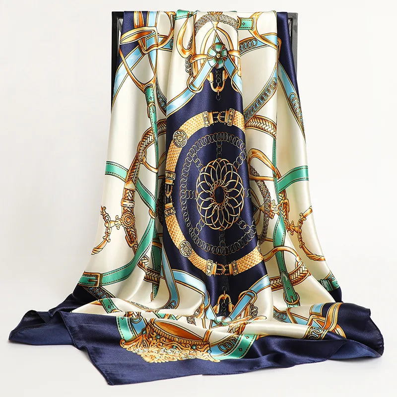 Handkerchiefs Hair Silk Scarf 90*90cm Print Satin Big Square Silk Scarves Shawls for Women Luxury Brand Designer Hijab Headband Quick Pick Grocers