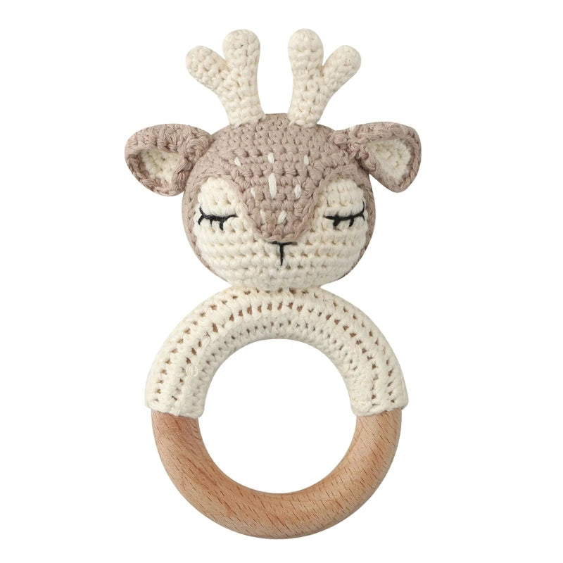 BPA Free Baby Wooden Teether Crochet Cartoon Baby Rattle Toys Wooden Ring Rodent Toys Mobile Gym Kids Newborn Educational Toys Purest Peak