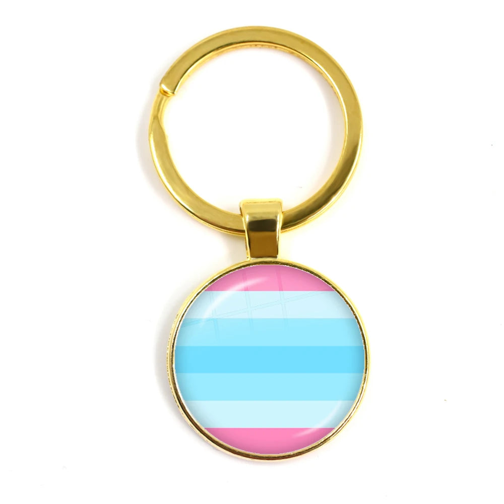 LGBT Glass Cabochon Keychain Gay Lesbian Pride Rainbow Car Key Holder Keyring Charm Jewelry for Homosexuality Gift Quick Pick Grocers
