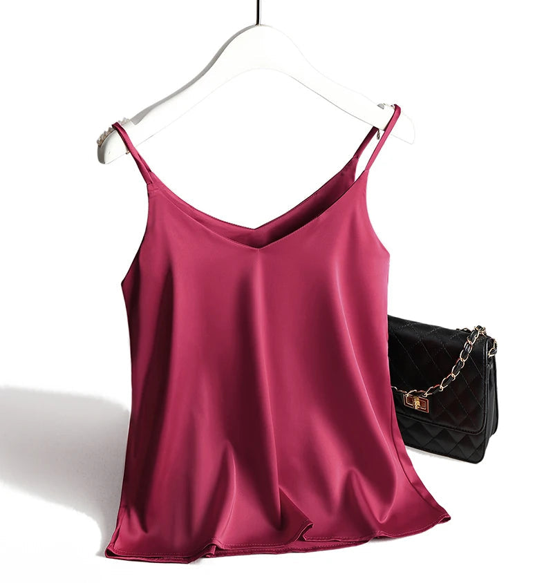 AOSSVIAO 2026 Spaghetti Strap Top Women Halter V Neck Basic White Cami Sleeveless Satin Silk Tank Tops Women'S Summer Camisole Quick Pick Grocers