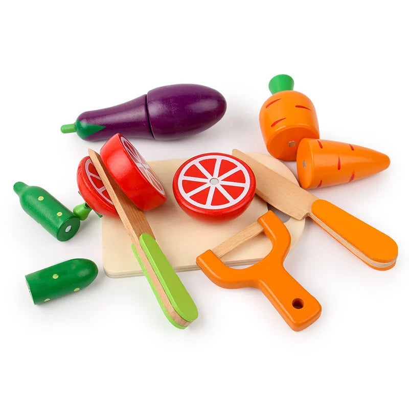 Simulation Kitchen Pretend Toy Wooden Classic Game Montessori Educational Toy For Children Kids Gift Cutting Fruit Vegetable Set Econic Blanks