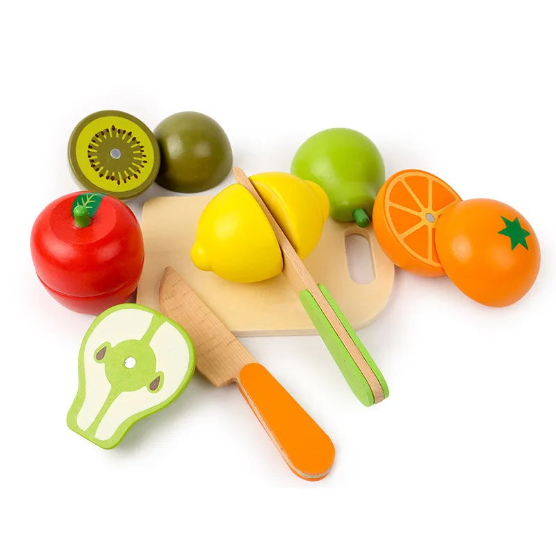 Simulation Kitchen Pretend Toy Wooden Classic Game Montessori Educational Toy For Children Kids Gift Cutting Fruit Vegetable Set Econic Blanks