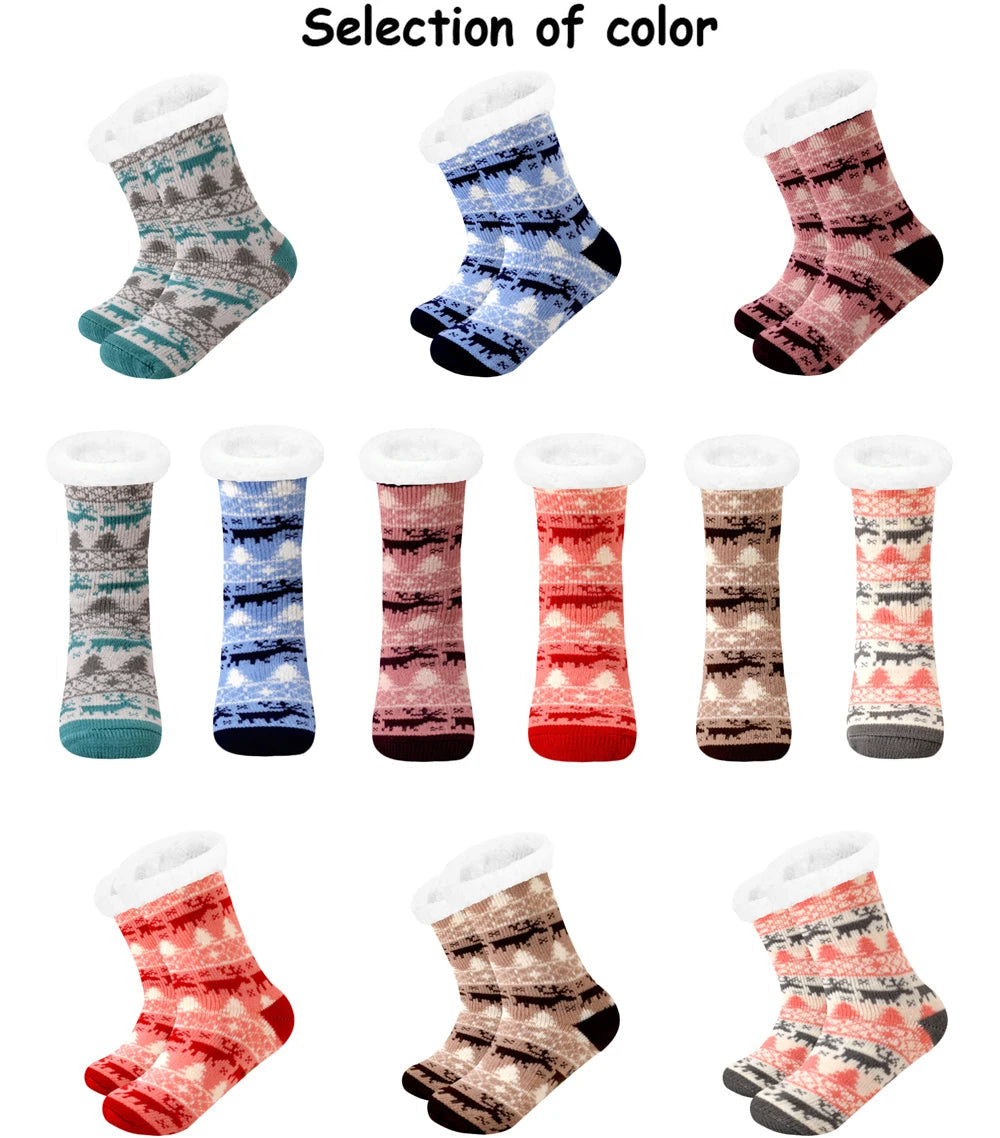 Christmas Gift Slipper Socks Women Thermal Winter Warm Plush Non slip Grip Sleeping Floor Short Sock Fuzzy Fluffy Female Cartoon Quick Pick Grocers