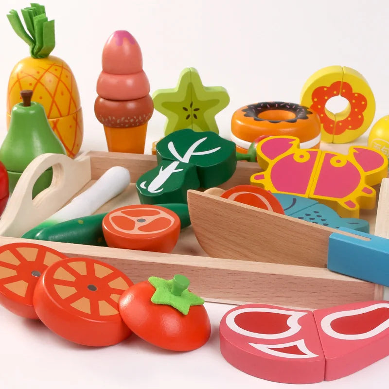 Simulation Kitchen Pretend Toy Wooden Classic Game Montessori Educational Toy For Children Kids Gift Cutting Fruit Vegetable Set Econic Blanks