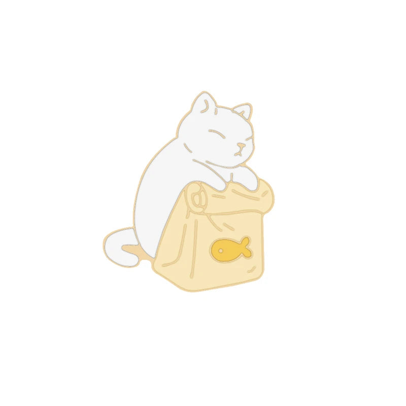 20 Styles Cute Cats collection Enamel Pins Dried Fish Bag Brooch Cartoon Animal Badges Denim Lapel Jewelry Gift for Kids Friends Quick Pick Grocers