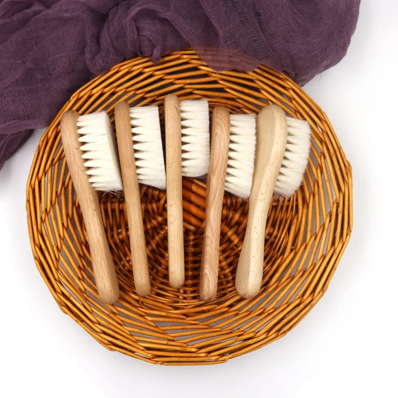 Hot Sales Safety Good Quality   Natural Wool beech Wooden Comb  Kids  Baby Hair Brush Purest Peak