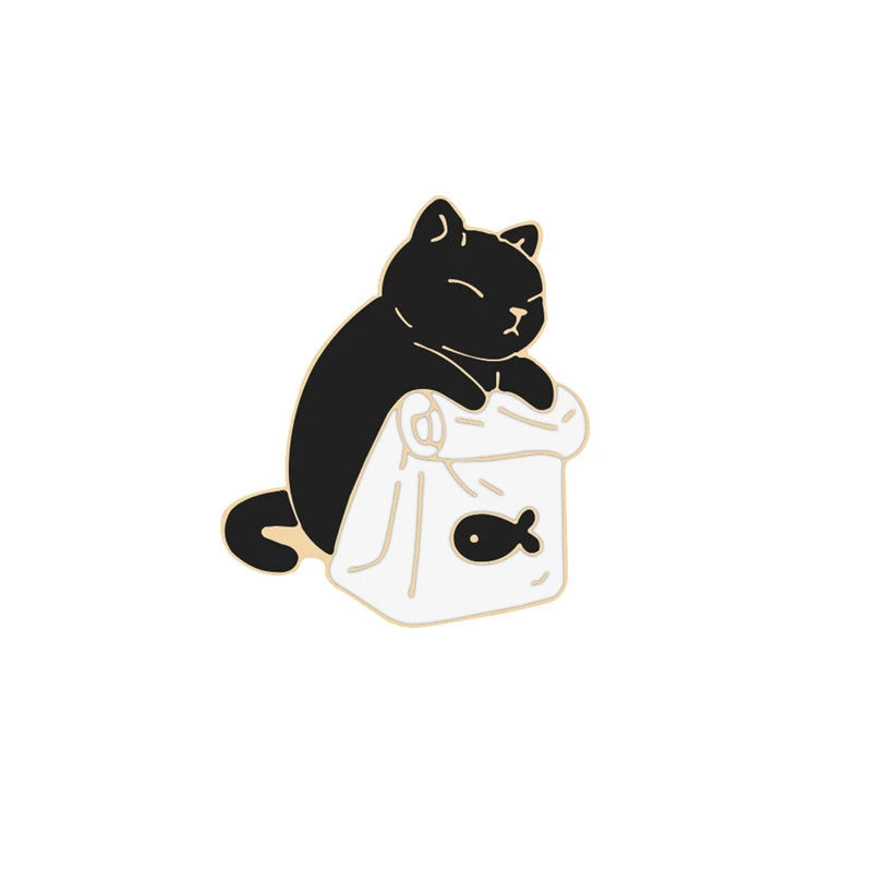 20 Styles Cute Cats collection Enamel Pins Dried Fish Bag Brooch Cartoon Animal Badges Denim Lapel Jewelry Gift for Kids Friends Quick Pick Grocers