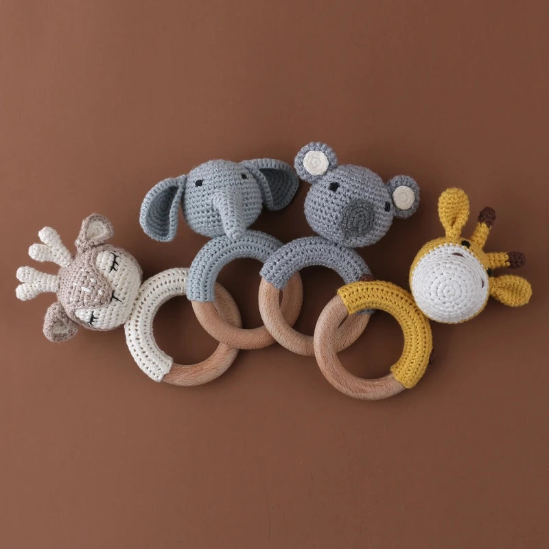 BPA Free Baby Wooden Teether Crochet Cartoon Baby Rattle Toys Wooden Ring Rodent Toys Mobile Gym Kids Newborn Educational Toys Purest Peak