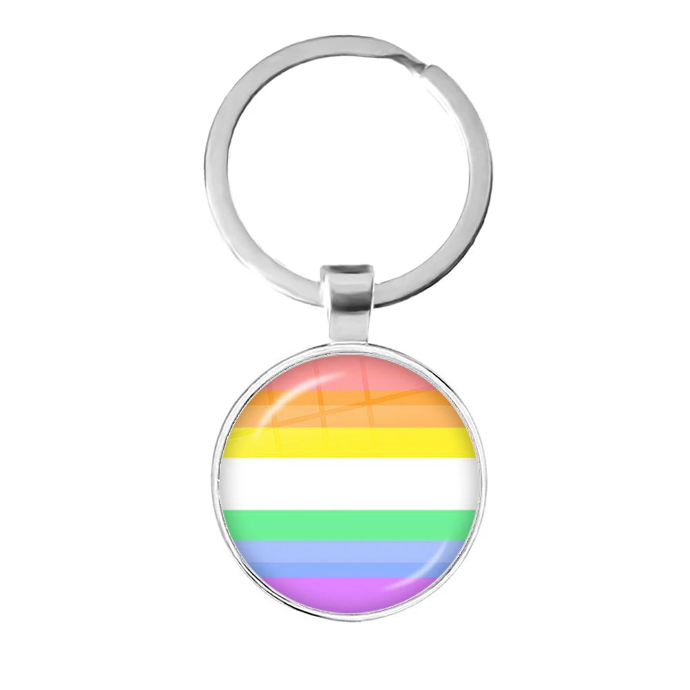 LGBT Glass Cabochon Keychain Gay Lesbian Pride Rainbow Car Key Holder Keyring Charm Jewelry for Homosexuality Gift Quick Pick Grocers