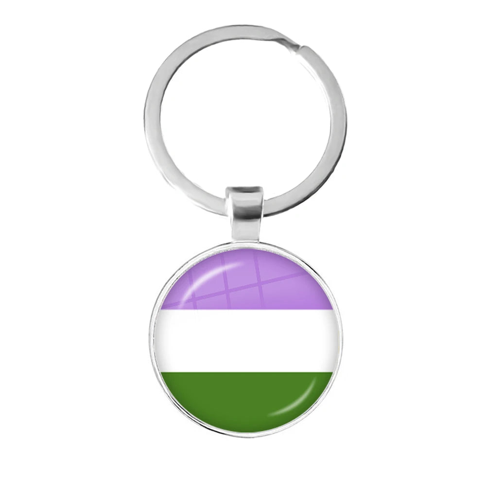 LGBT Glass Cabochon Keychain Gay Lesbian Pride Rainbow Car Key Holder Keyring Charm Jewelry for Homosexuality Gift Quick Pick Grocers