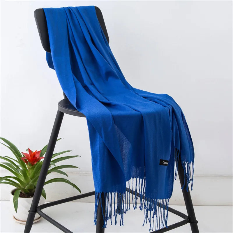 2022 Fashion Winter Women Scarf Thin Shawls and Wraps Lady Solid Female Hijab Stoles Long Cashmere Pashmina Foulard Head Scarves Quick Pick Grocers