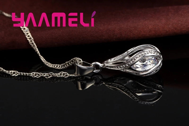 Hot Water Drop CZ 925 Sterling Silver Plated Jewelry Set For Women Pendant Necklace Hoop Earrings Wedding Party Ceremoey Anel Quick Pick Grocers