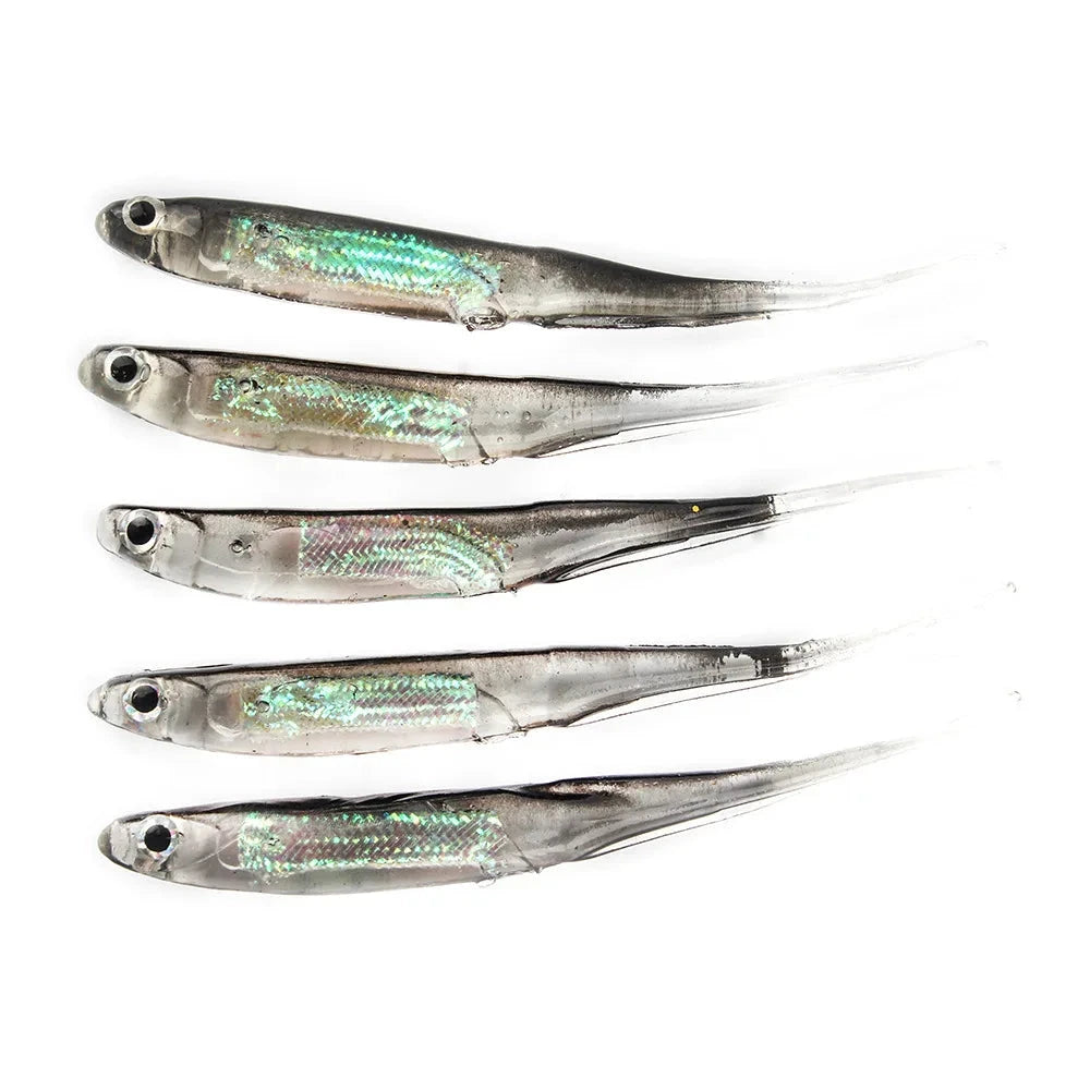 5Pcs/lot Fishing Soft Bait 7CM 7.5CM 1.7G 2.3G 2.7G T Tail fish Fishing Lures Rainbow Color Sequin Swing Fishing Spinner Bait Econic Blanks